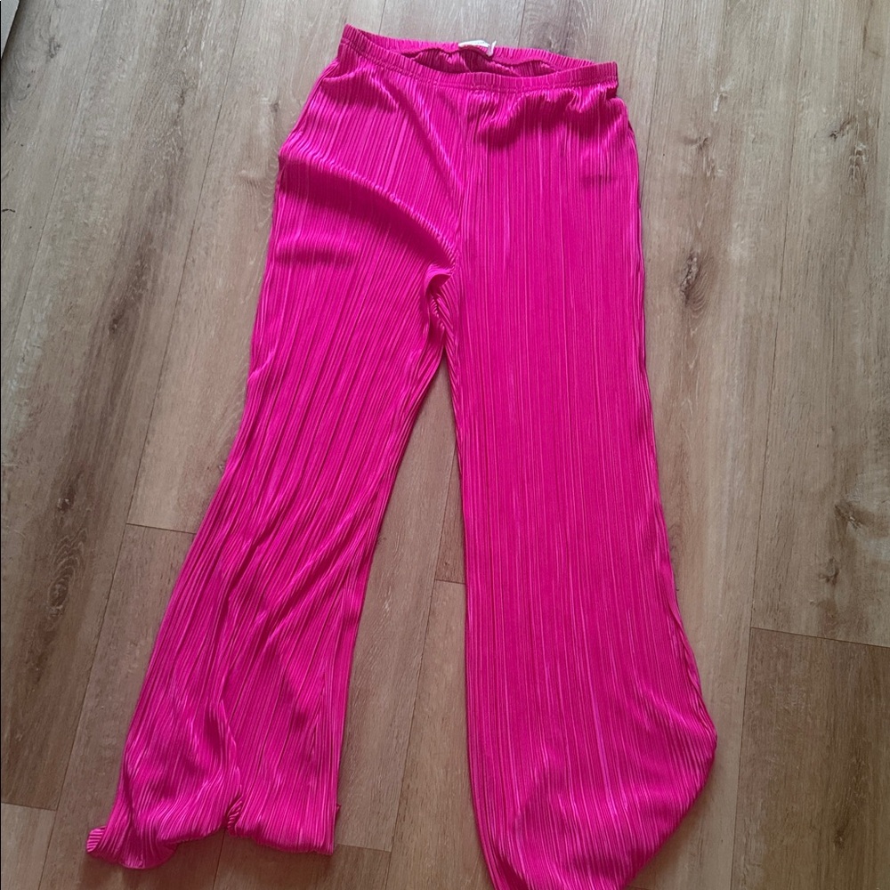 Good American Hot Pink Wide Leg Pleated Pants